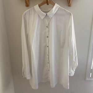 J. Jill white button-up dress shirt with jewel crystal buttons relaxed fit